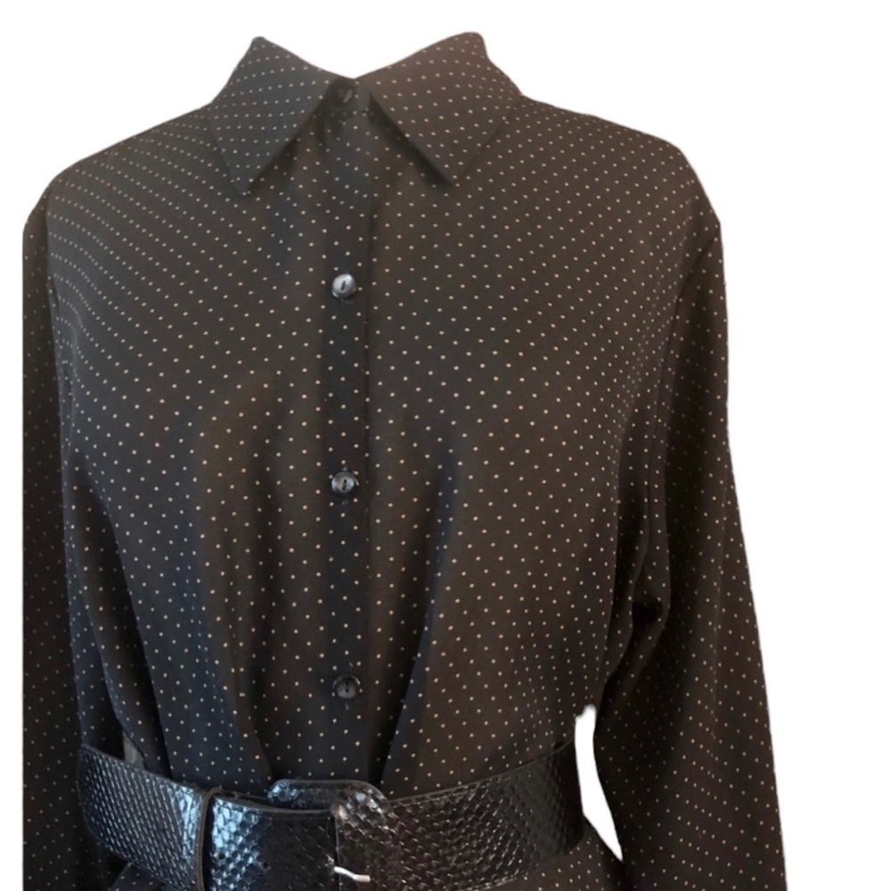 Vintage 1990’s Semi Sheer‎ Polka Dot Long Sleeved Blouse, Size Large